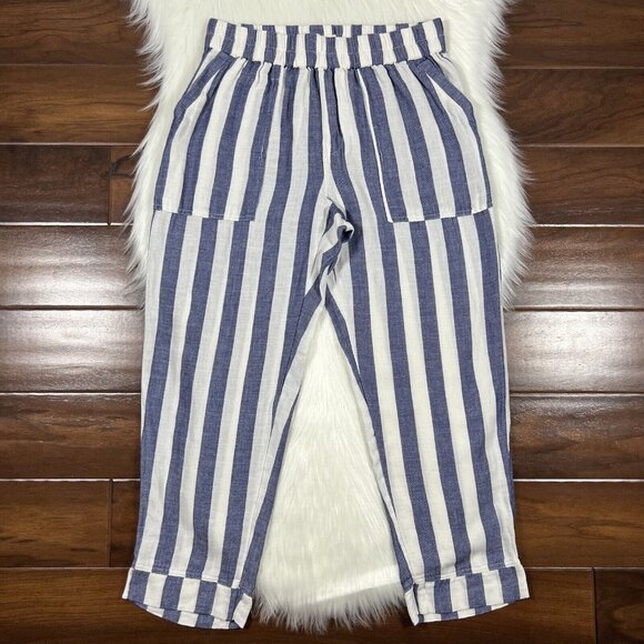 Pact Pants - Pact Women's Size Medium Blue White‎ Stripe Organic Cotton Hemp Pull On Pants
